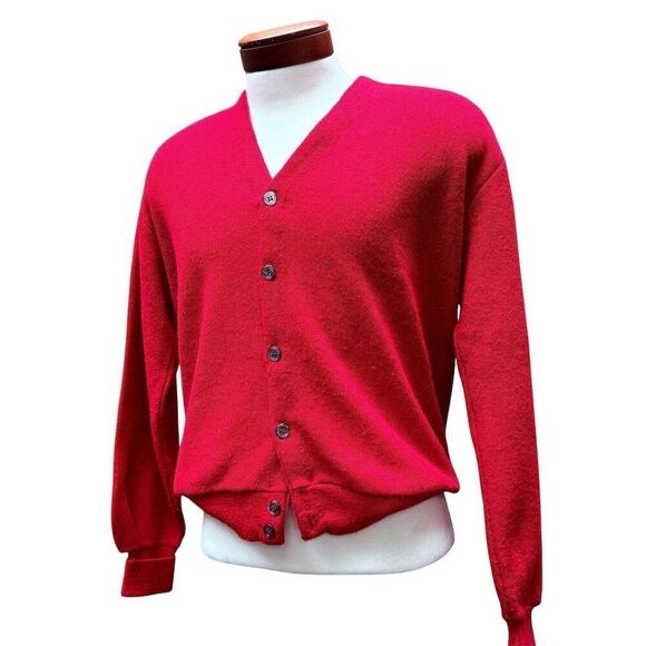 Vintage 70s The Fox Collection XL Lipstick Red Cardigan Sweater Mr. Rogers - Picture 9 of 9